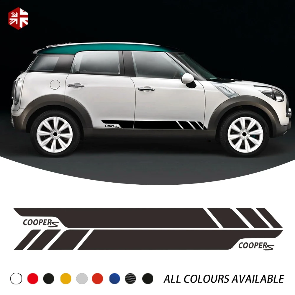 2 Pcs Car Styling Cooper S Graphics Vinyl Decal Racing Door Side Stripes Sticker For MINI Countryman R60 ALL4 JCW Accessories