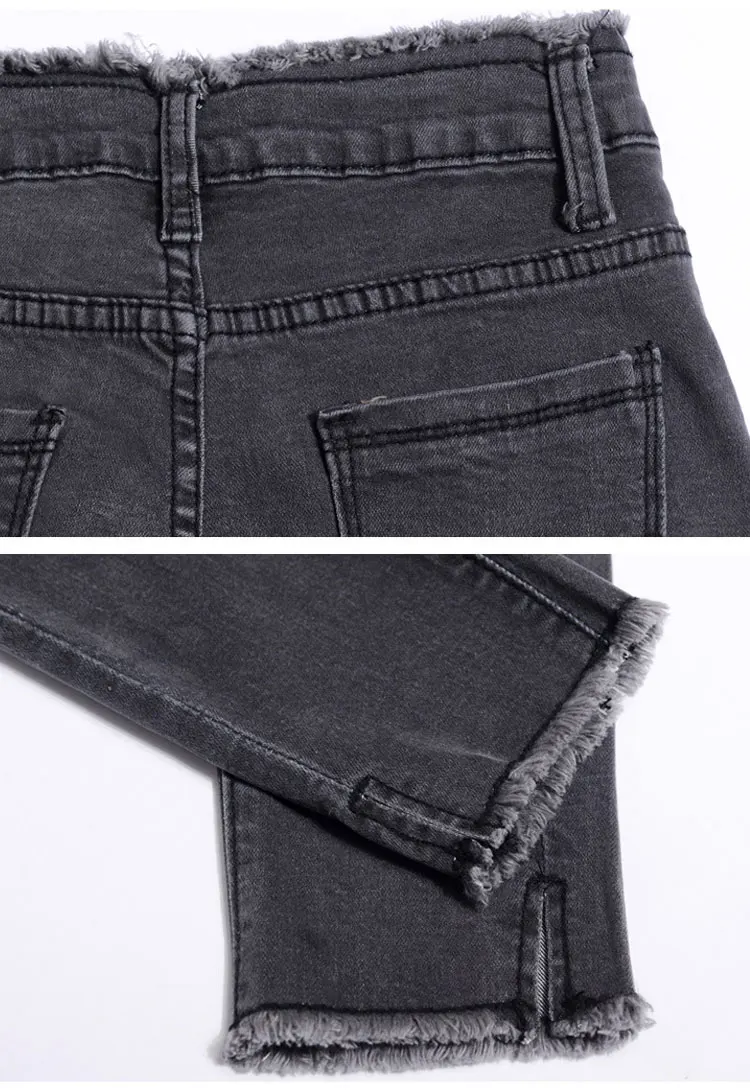 Summer Women Ankle-Length Black Jeans Students High Waist Stretch Skinny Female Tassel Pencil Pants Denim Ladies Trousers