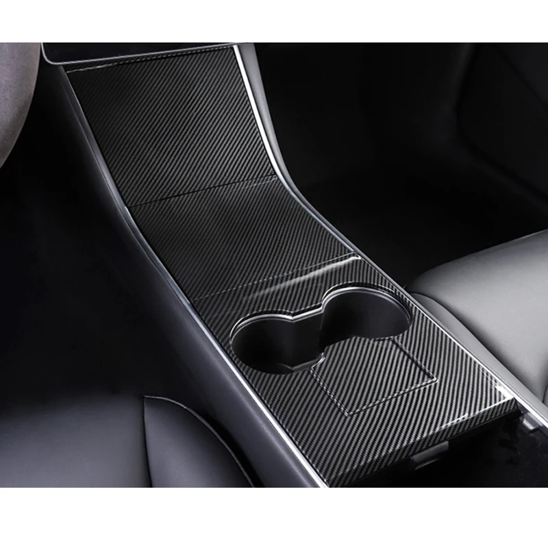 Real Carbon Fiber Center Console Cup Holder Panel Cover Trims Fit For Tesla Model 3