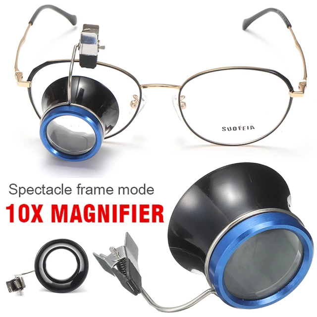 Metal Watchmakers loupe clips to glasses, All metal construction