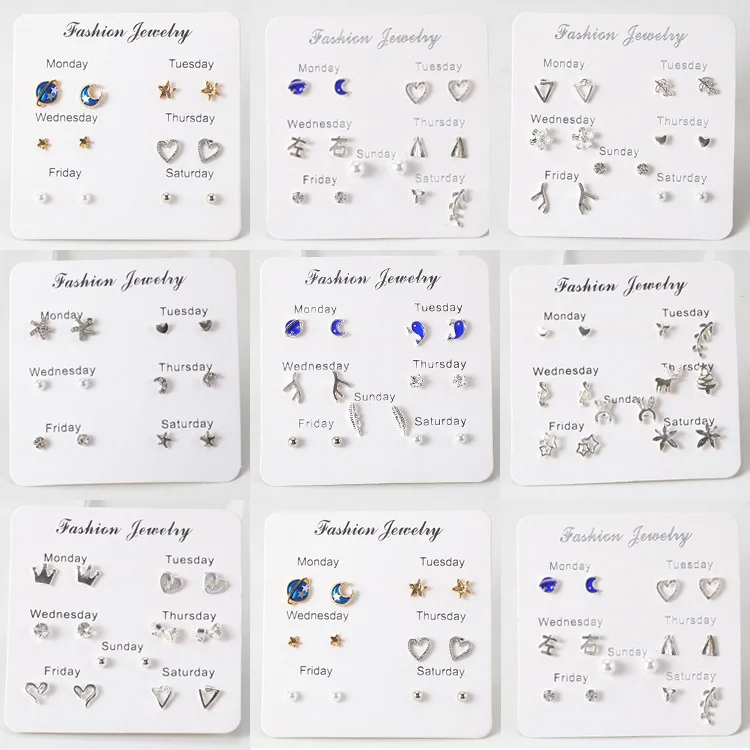 

Korean version of the small whale planet moon triangle flower branches stars pearl maple leaf notes set earrings