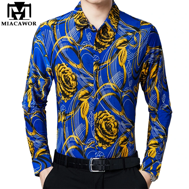 MIACAWOR New Shirt Men Shirts Vintage Flower Spring Autumn Long Sleeve Chemise Homme C563 | Мужская одежда