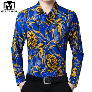 

MIACAWOR New Shirt Men Shirts Vintage Flower Shirts Spring Autumn Long Sleeve Shirt Men Chemise Homme C563