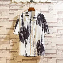 Модная мужская рубашка, летняя Новинка, повседневная, модная, уличная, с принтом, свободная, с коротким рукавом, с отворотом, мужские рубашки