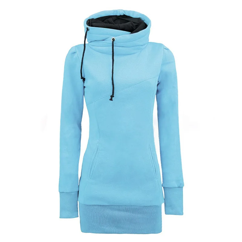 Осень Зима Досуг тренд удобный хлопок длинный рукав капюшон веревка талия карман Повседневная Женская толстовка с капюшоном
