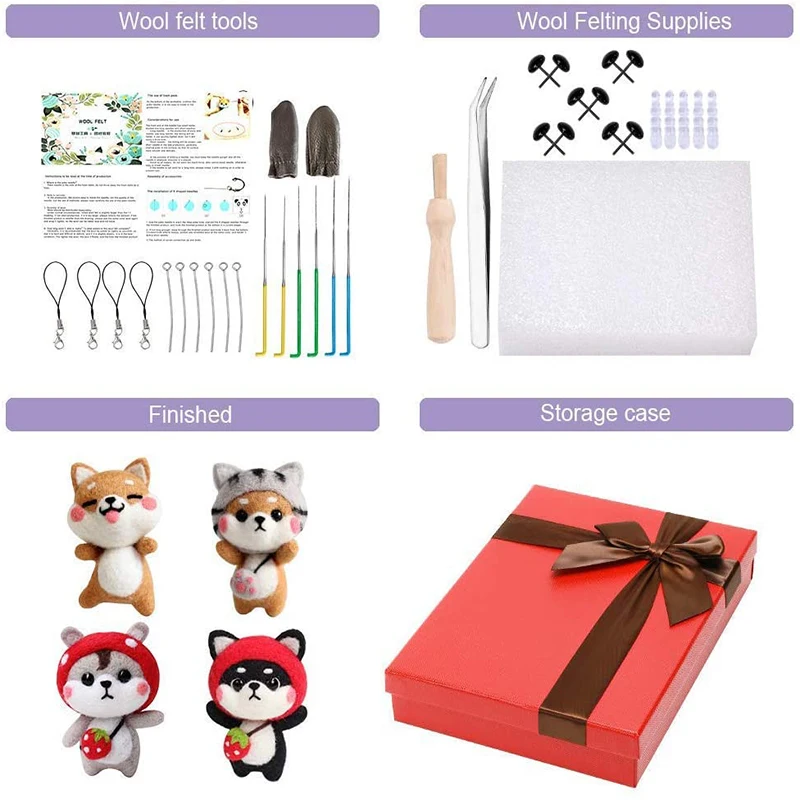 MIUSIE Needle Felting Set Wool Roving With Felt Tools And Box DIY Needle Felting Starter Kit for Craft Christmas Present