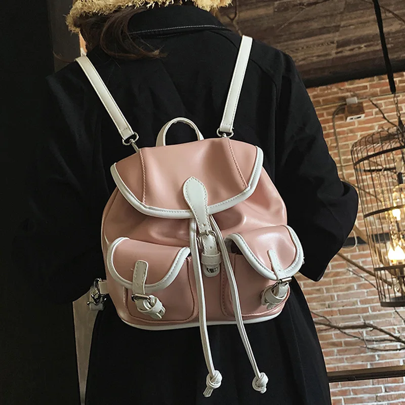

Korean-style Mini Drawstring PU Leather Small Backpack College Style Hipster Candy-Colored Backpack New Style Versatile Casual B