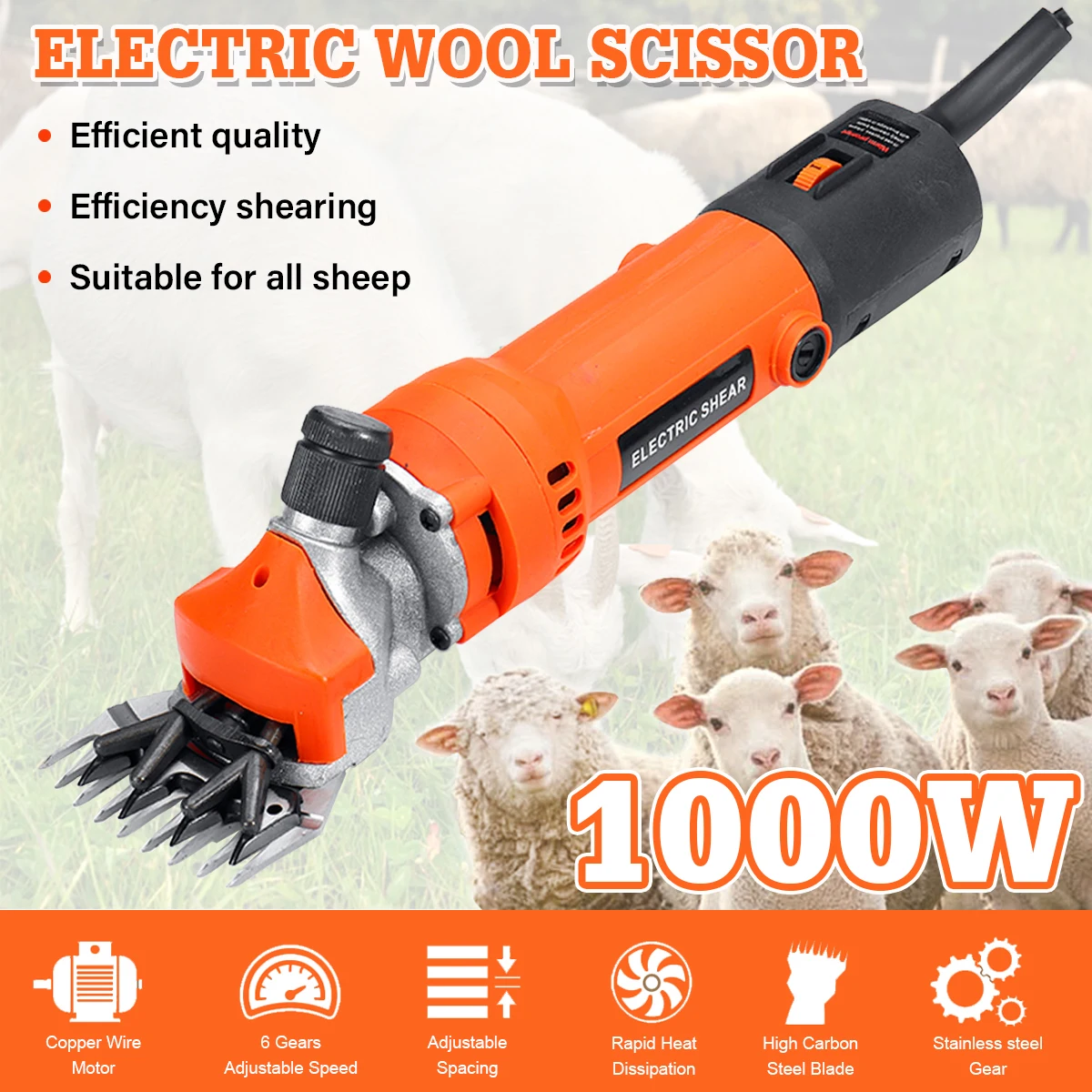 

1000W 9 Teeth Electric Sheep Shearing Clipper Scissors Machine 110V Shears Goat Sheep Dog Pet Hair Animal Cutter Trimmer Tool