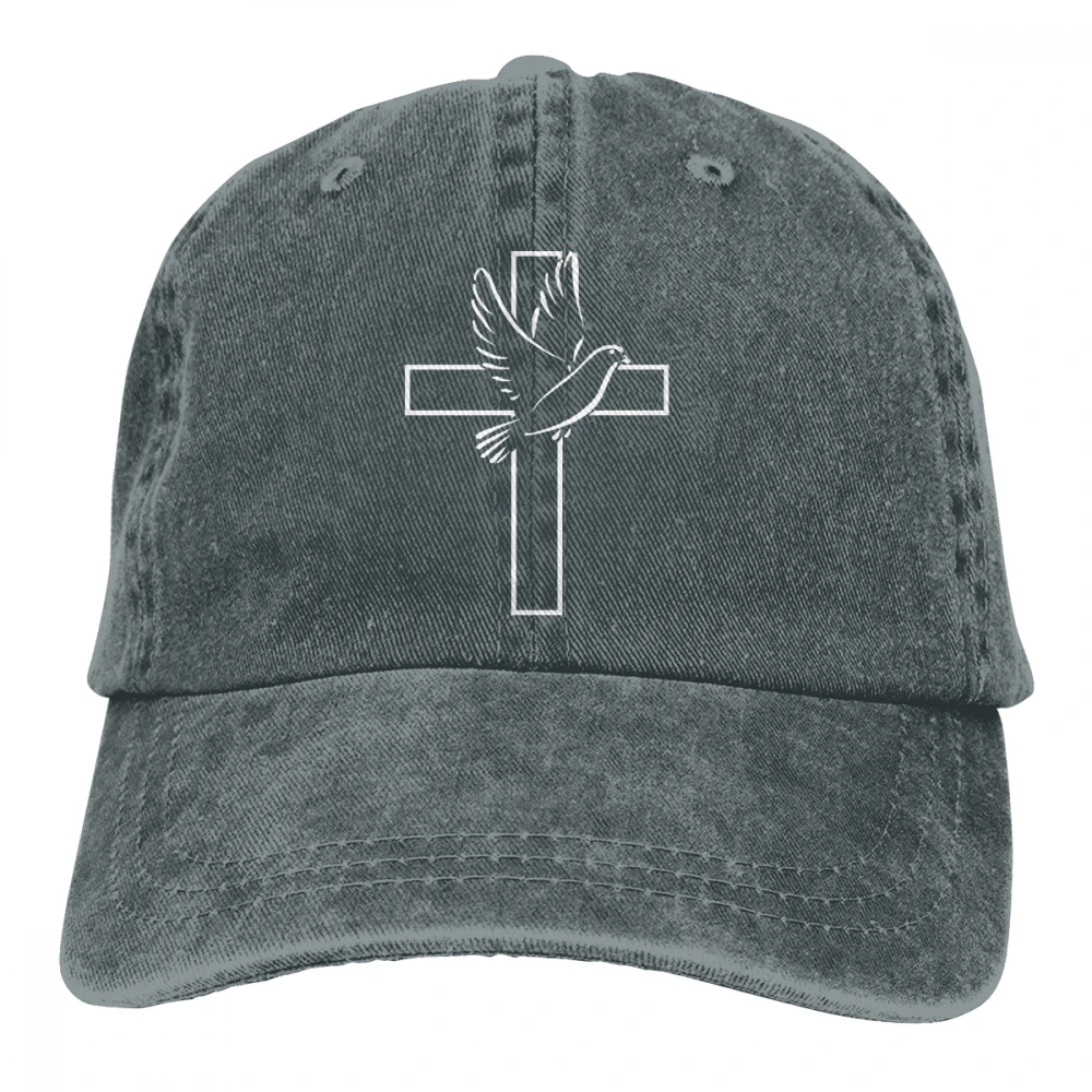 Христианский крест голубь Casquette черный унисекс Мужские Женские джинсовые бейсболка с ремешком кепки Регулируемый Гольф папа шляпа
