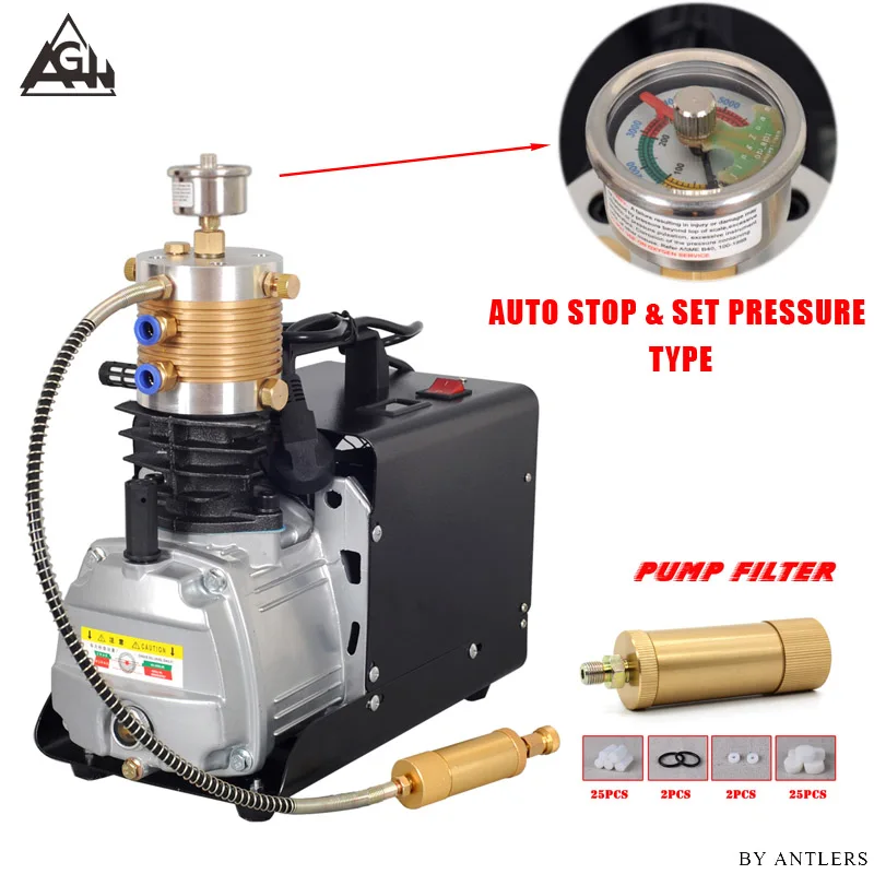 110V Hand Stop 30Mpa 4500psi 300 бар высокое давление воздуха PCP винтовка Пейнтбол Дайвинг акваланг Электрический насос с большим фильтром мини компрессор - Напряжение: 110V Hand Stop