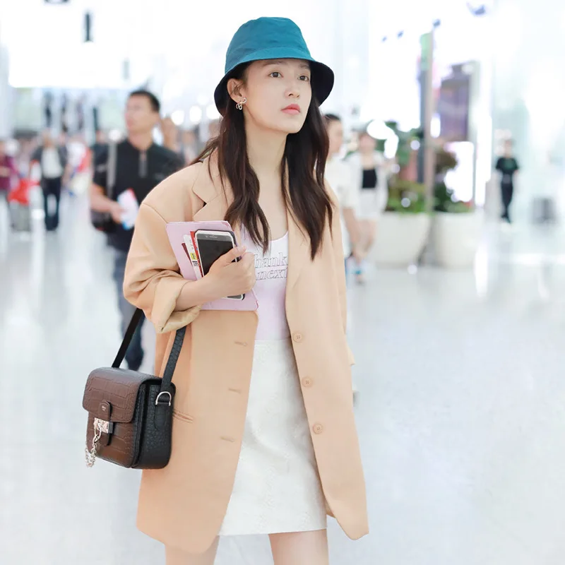 Same Style Small Suit Skin Color Single Row Buckle 2019 Autumn New Casual Suit Coat Notched Women Jackets and Coats