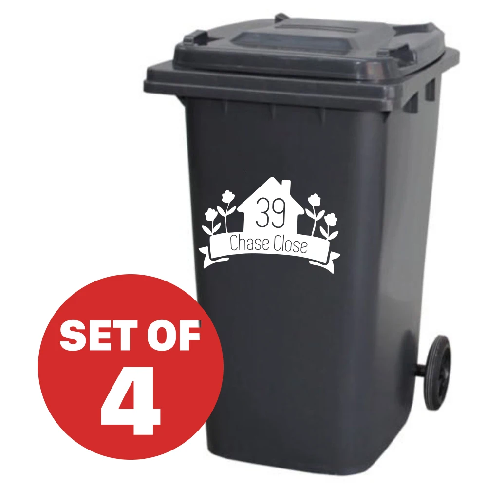Pair Wheelie Bin Stickers Decals With Your House Number Street Road Address WB07 