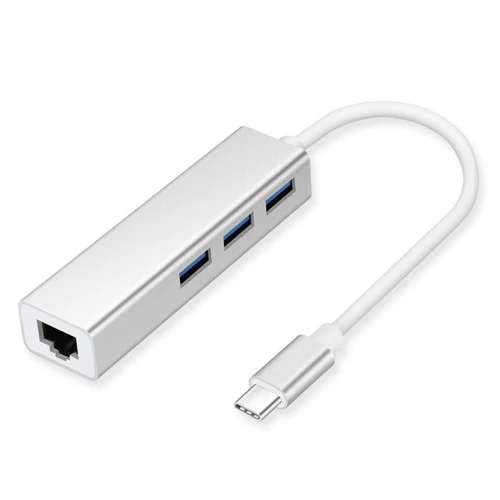 Серебристый USB-C Ethernet адаптер 3 USB C концентратор для Ethernet RJ45 Lan адаптер Сетевая карта гигабитный Интернет для Macbook Pro Air type C концентратор - Цвет: Серебристый