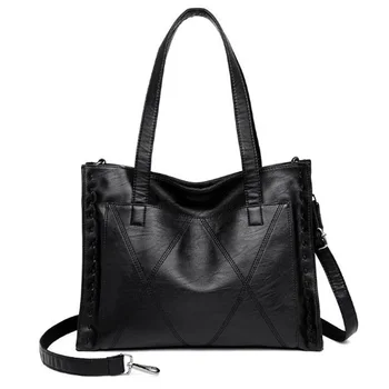 

Sewn Thread Handbags Fashion Large Capacity Mobile Ladies Bag Shoulder Sling Big Bag Black