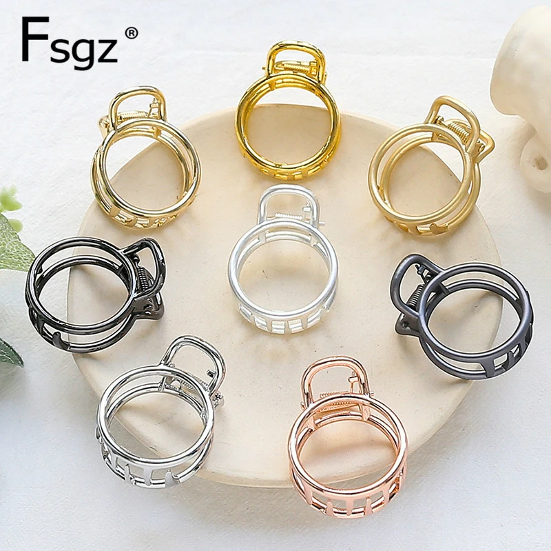 

Concise Hairpins For Ponytail Holders Metal Golden Plating Hair Claw Clips For Women Geometric Hollow Out Round Crabs For Hair