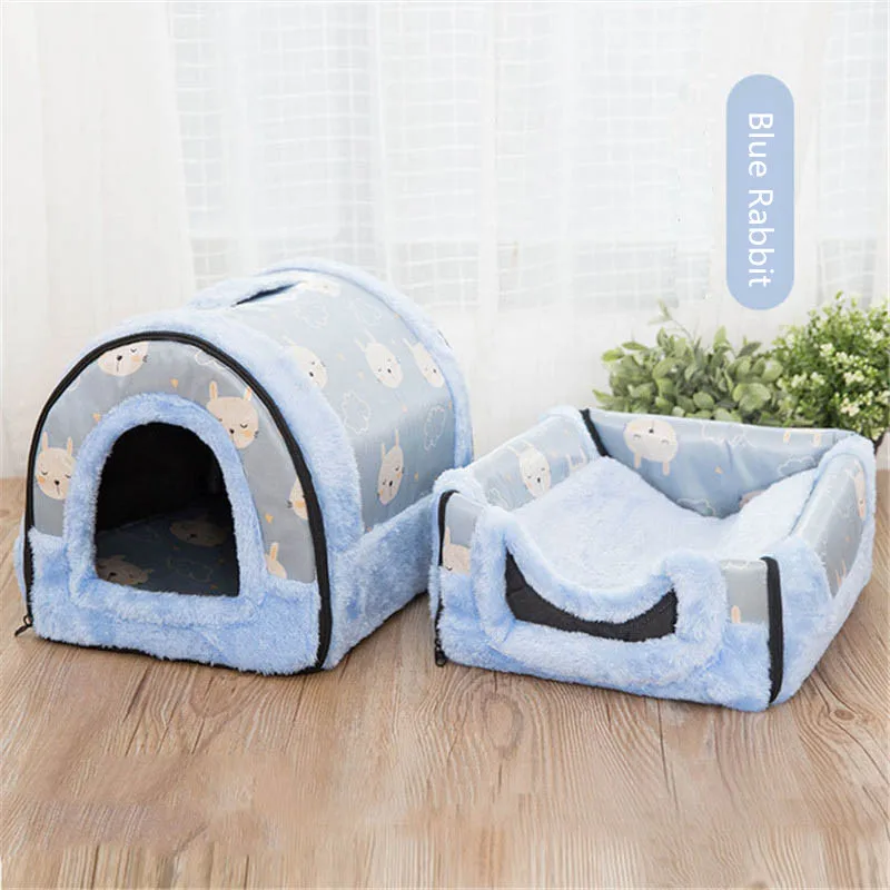 Домик для питомца, Конура матрас для собачьей лежанки кошка палатка-гнездо Теплый Щенок кролик Лежанка-домик складная корзина для животных кроватка для кота Лежанка для собаки - Цвет: Blue Rabbit House