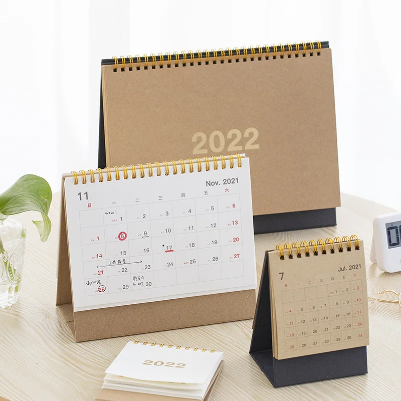 2022 New Kawaii 3 Size Gold Coil Calendars Cute Creative Kraft Paper Desk Calendar Daily Schedule Planner Agenda Organizer n1039 46 pcs set colorful mood thank you stickers seal labels planner stickers scrapbooking cute kawaii diy diary album stick label