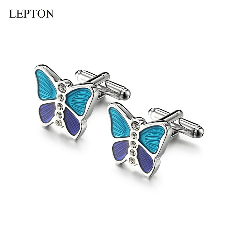 Lepton 남성용 고품질 크리스탈 커프스 단추 나비 동물 디자인 셔츠 커프스 결혼 선물 무료 배송