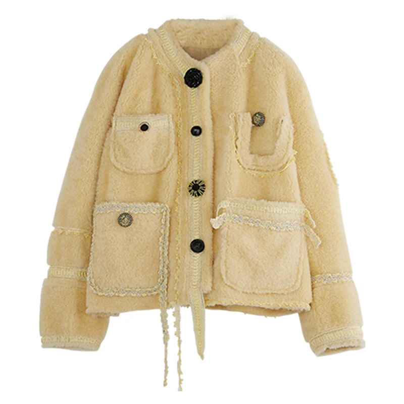 Возможно у женщин Зеленый Белый Черный плюшевый овечья шерсть куртка О образным