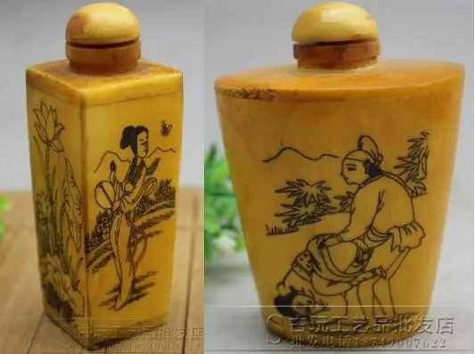 

Antiques collection of Antique Vintage snuff bottle ladies lotus snuff bottle bone carving piece ornaments