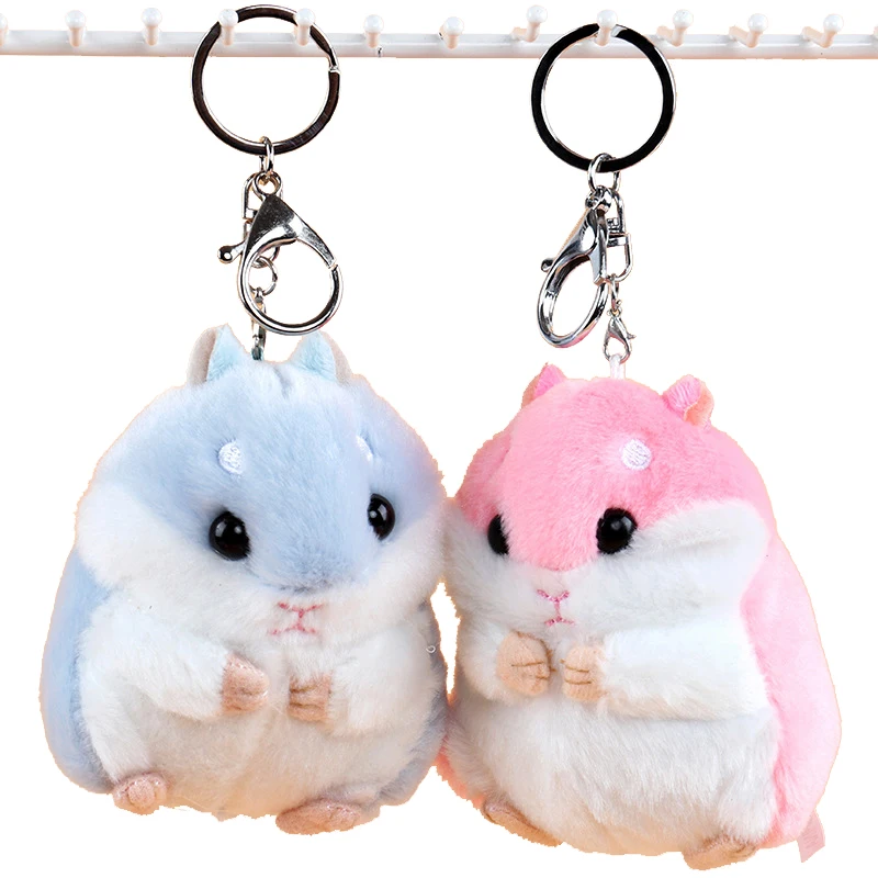 Mini Plush Hamster Keychains Toys Stuffed Hamster Faux Rabbit Fur Pompom Fluffy Trinkets Car Handbag Pendant Key Chian Ring Hold