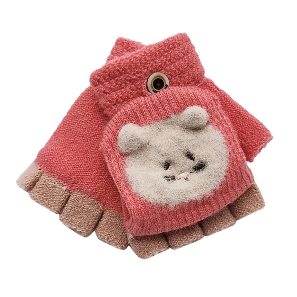 Арбузно-красный Fashion Baby Gloves Kids Gloves Winter Children Toddler Baby Warm Knitted Convertible Flip Top Fingerless Mittens Gloves - Цвет: Арбузно-красный