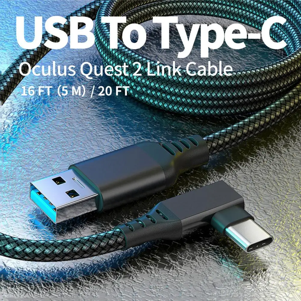 Link Cable For Oculus Quest 2 VR Fast Charging Gaming Cable USB 3.0 5Gbps USB-C 90 Degree Angle VR Accessories