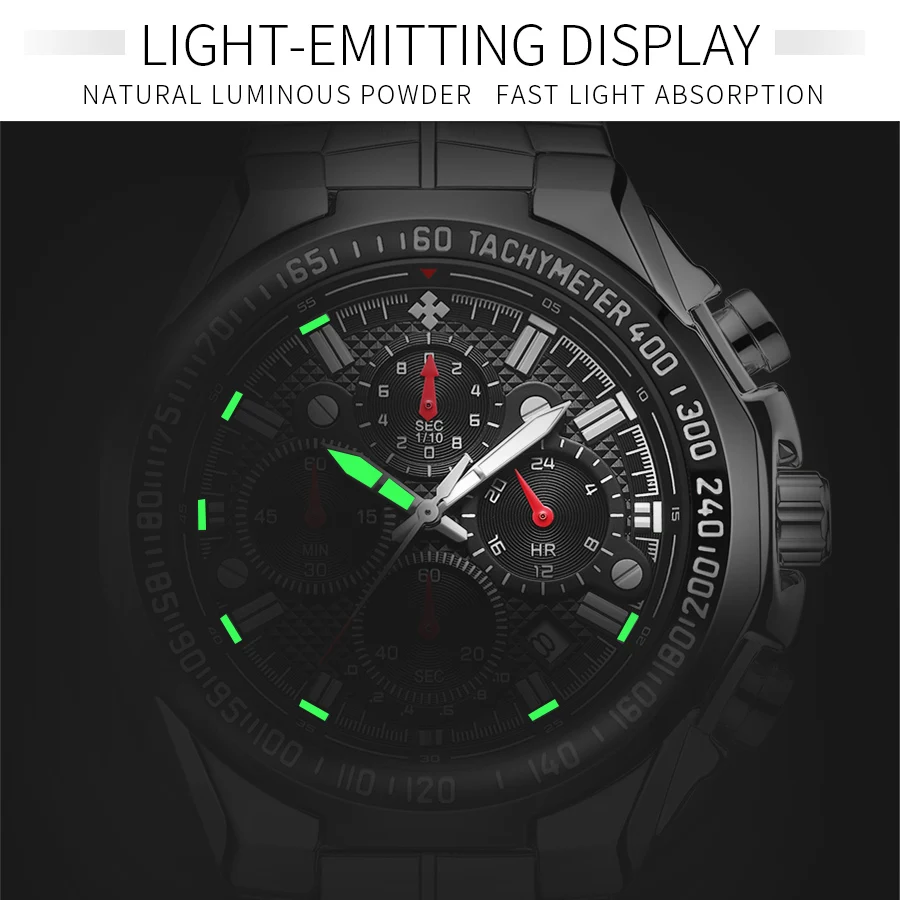 Sports Watches For Men Fashion Quartz Men Big Clock WWOOR Top Brand Luxury Military Full Steel Waterproof Chronograph Wristwatch - 4