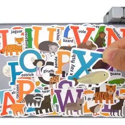 50pcs Cute English Letters Animals Numbers Funny Cartoon Kawaii Diary Scrapbook Phone Laptop Case Stickers for Kids Toy Teaching