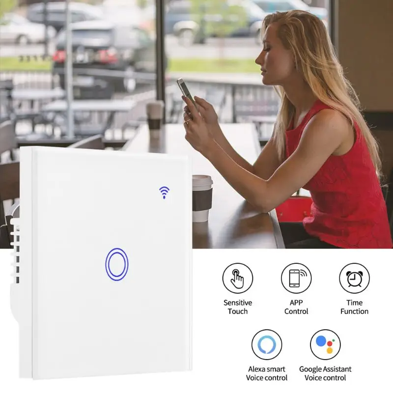 AC 100-250V 2000W 2,4G, Wi-Fi, сенсорный настенный выключатель света Панель 1/2/3 приложение Управление светодиодный вентилятор с лампами умный переключатель LX9C