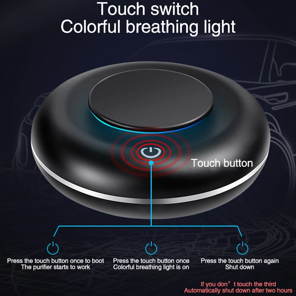 Car Multi-Function Air Purifier Fragrance Anion Usb Charging Car Oxygen Bar Air Freshener with 4Pcs Of Aromatherapy Tablets