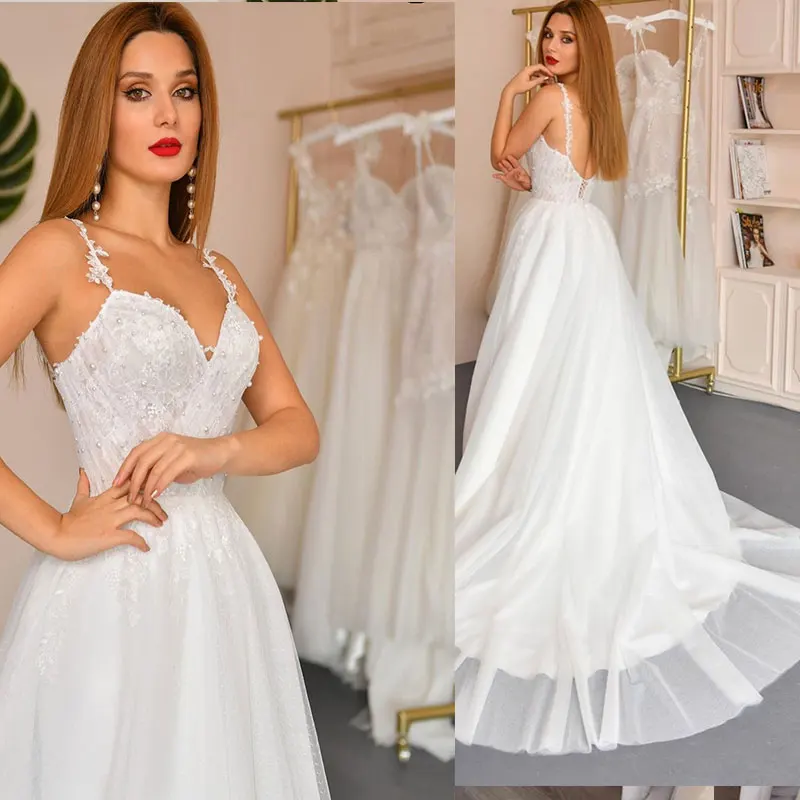 

Wedding Dress Vintage Rustic Boho 2021 Sweetheart Court Train Spaghetti Strap Chiffon Backless Simple Charming Robe De Mariee