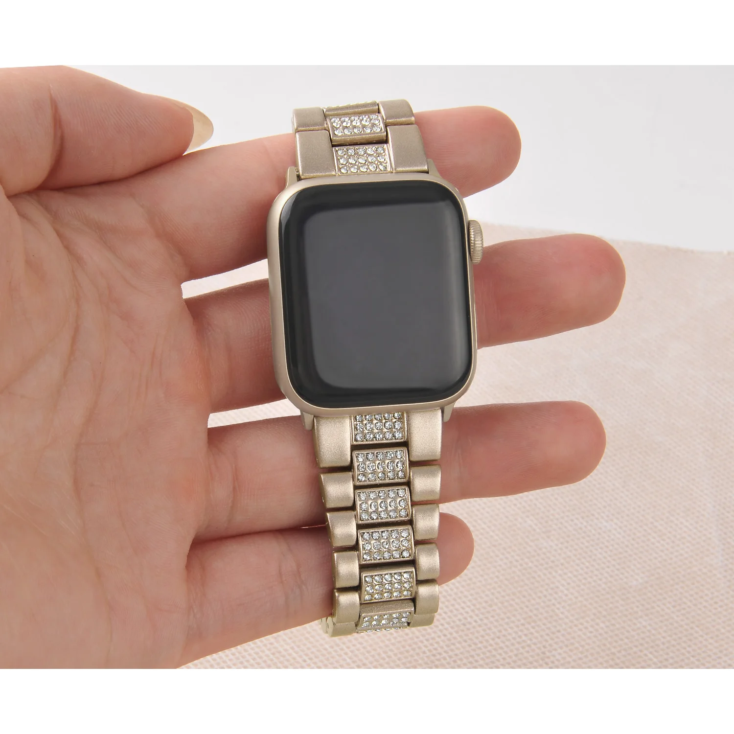 Metal + Diamond strap for Apple watch 7 6 5 4 se 44mm 40mm Comfortable replacement metal buckle strap for iwatch 3 2 1 42mm 38mm