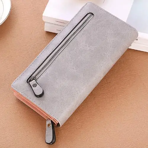 Dark Gray Monedero de cuero de las sevenoras de la moda paquete de la tarjeta multi-cinetica bolsa de telefono con cremallera bolsa cuadrada - Цвет: Dark Gray