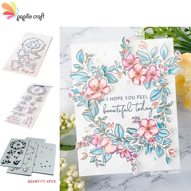 Floral Cutting Die and Stencil Set for Scrapbooking and Card Making