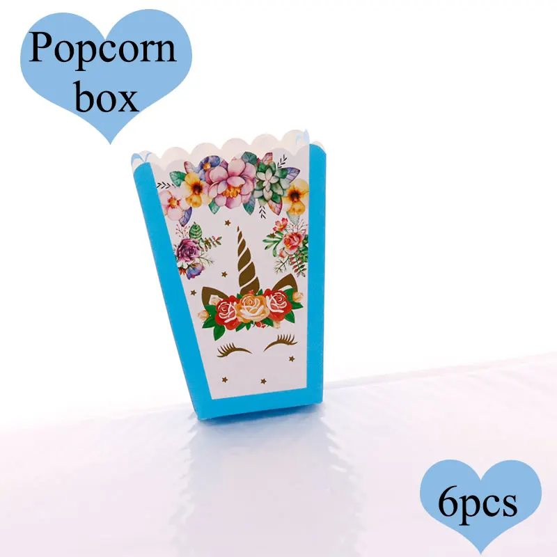 popcorn box6pcs Бумажный подарочный пакет с единорогом на день рождения, вечерние подарочные упаковочные бумажные пакеты с единорогом, коробка для конфет с попкорном для детского дня рождения - Цвет: popcorn box6pcs