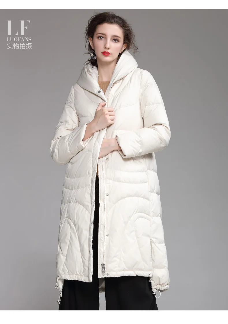 new design white down jacket drawcord loose short front and long back large size women jackets winter fashion warm coats