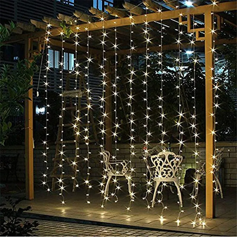 3x1/3x3mLed Icicle Led Curtain Light String Fairy Light 300 Led Christmas Light for Wedding Home Window Party Decor 220v 8 Mode 3x1 3x2 3x3m led icicle curtain string light 8 mode christmas fairy lights garland for xmas wedding party home patio gaden decor