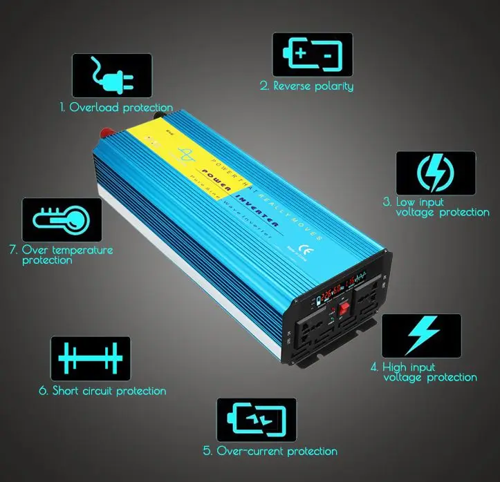 Солнечный инвертор 12V 220V 4000W Pe ak чистая Синусоидальная волна преобразователь напряжения DC12V/24 V AC 110 V/220 V автомобильный инвертор 60Hz lcd