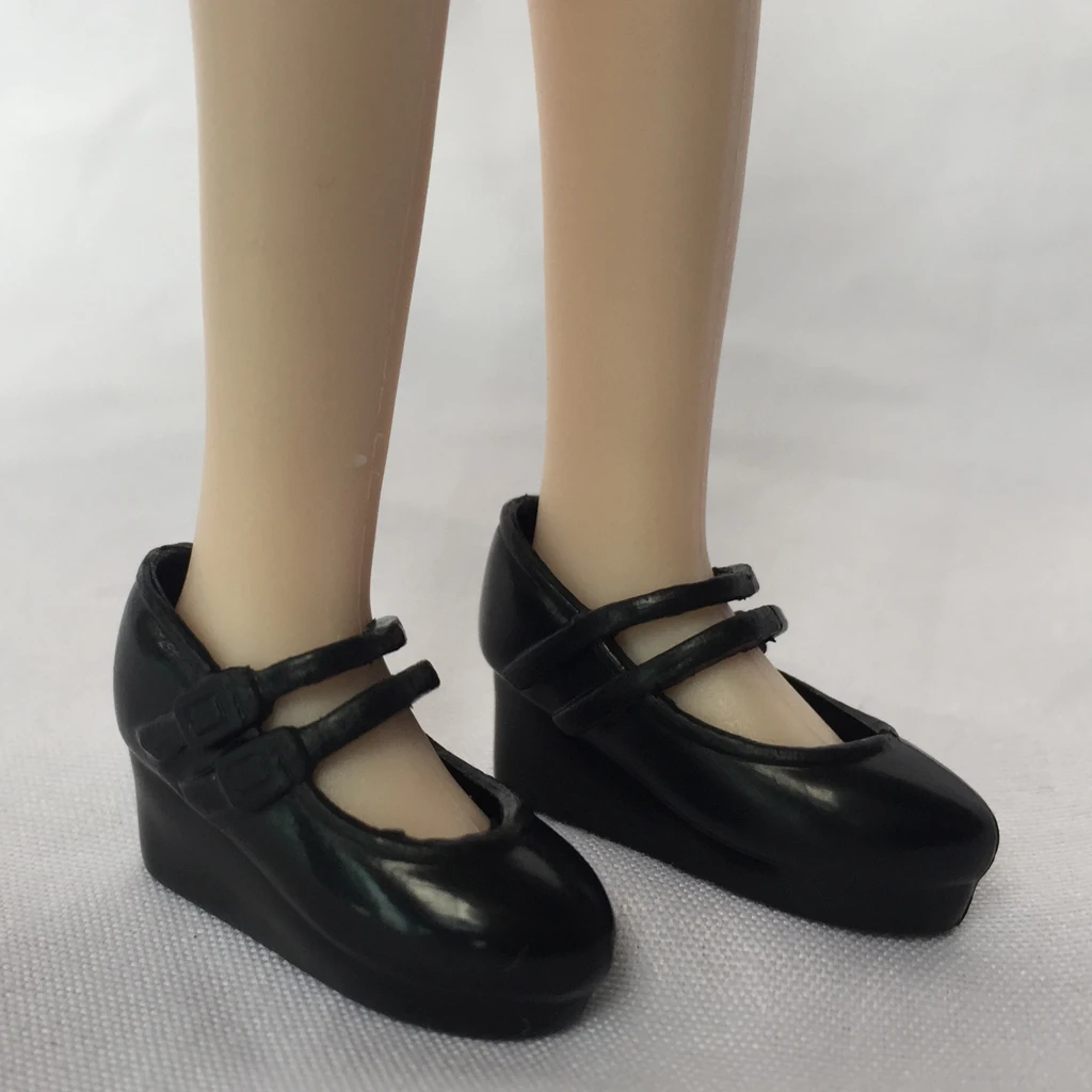 Black Single Shoes Slope Heels For 12inch Blythe Pullip 1/6 BJD MSD Doll Toy