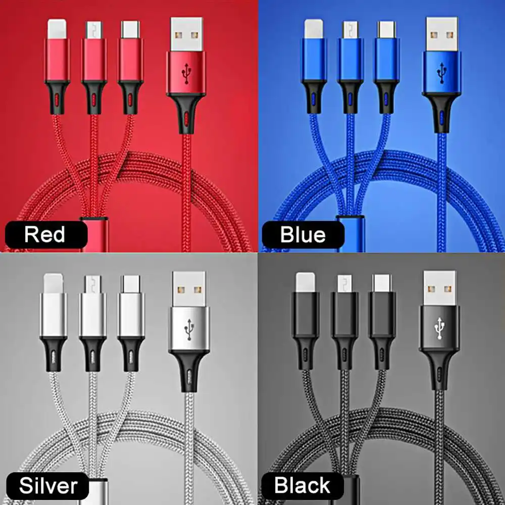 Mokoemi 3 в 1 Usb кабель для зарядки телефона 1,25 A м Быстрая зарядка нейлоновый type C Micro-Usb Lightning 3 в 1 Usb кабель для зарядки
