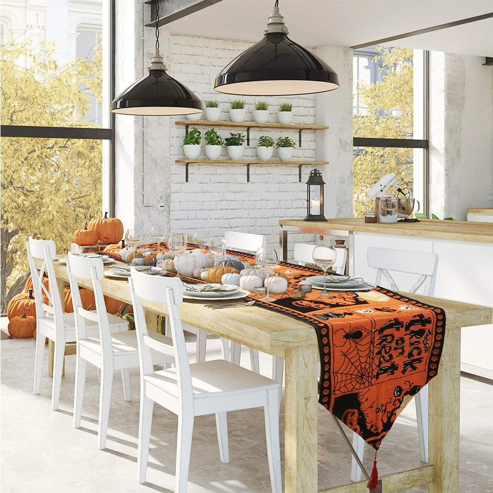  Decorative Table Runner Linen Table Cloth with Tassels for Halloween Easter Dinner Parties Supplies