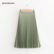 BIAORUINA, 3 цвета, Женская однотонная Повседневная плиссированная юбка до середины икры, женская модная универсальная юбка с высокой талией, боковая молния