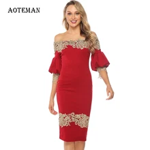 AOTEMAN летнее платье женское Новое сексуальное облегающее платье с открытой спиной и плечами кружевное пляжное вечернее платье Элегантное красное платье миди Vestidos