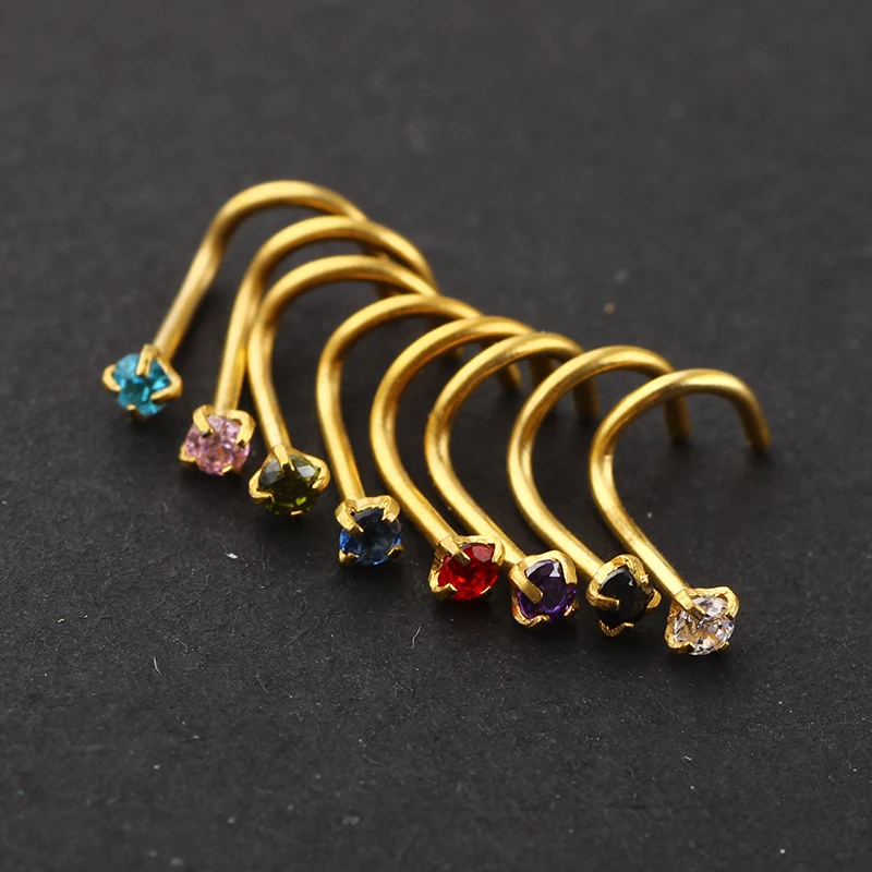 JUNLOWPY Crystal Nose Studs Silver Gold Rose Gold Nose Rings Surgical Steel Ear Body Jewelry Sexy Piercing Cartilage 100pcs 20G