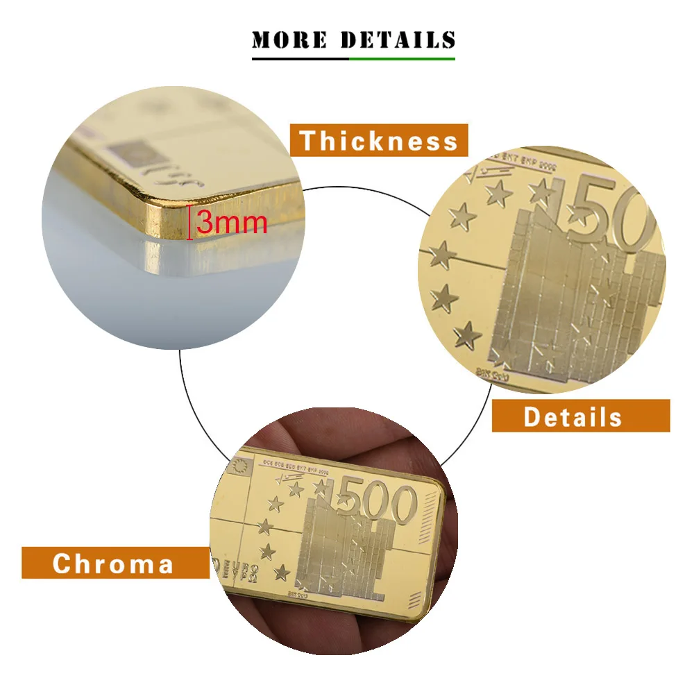 WR 500 Золотая банкнота евро металлические брусья праздничные подарки Роскошные Металлические бруски художественные поделки для домашнего декора и коллекции