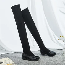 JIANBUDAN/черные пикантные ботфорты до бедра женские ботфорты из флока высокого качества; сезон осень-зима