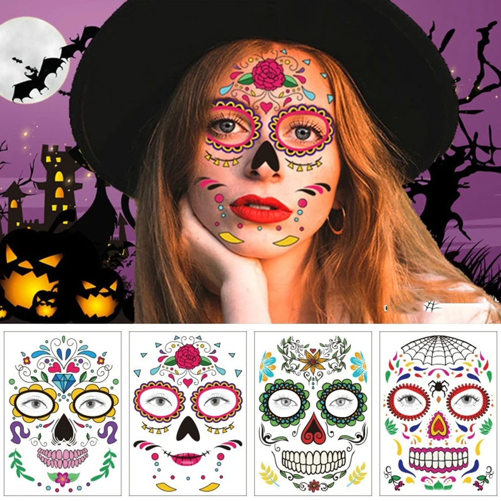 

Hot Funny Halloween Face Sticker Temporary Tattoo Art Waterproof Masquerade Makeup Undead Festival tattoo kit Face Decoration