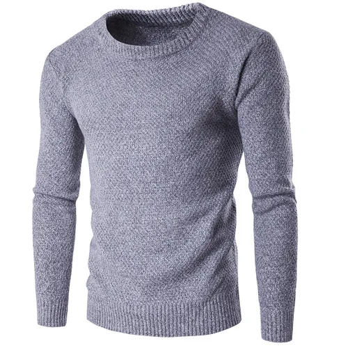 Осенний пуловер, облегающий мужской вязаный свитер, зимний мужской свитер с длинным рукавом, модная одежда с круглым вырезом, утолщенные теплые свитера - Цвет: light gray