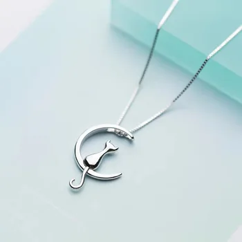 

Pure 925 Sterling Silver Cat Charm Pendant Necklaces for Women New Fashion Jewely Small Chokers Necklaces Fine Jewelry 4.9